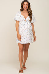 Ivory Floral Cutout Puff Sleeve Maternity Dress