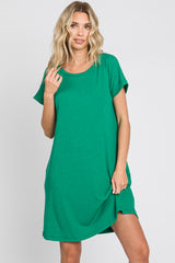 Green Ribbed Pocketed Dress