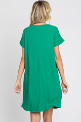 Green Ribbed Pocketed Dress