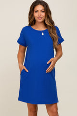 Royal Ribbed Pocketed Maternity Dress