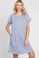 Blue Heathered Pocketed Maternity Dress