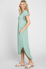 Mint Green Ribbed Round Hi-Lo Hem Dress