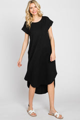 Black Ribbed Round Hi-Lo Hem Dress