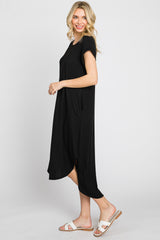 Black Ribbed Round Hi-Lo Hem Dress