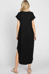 Black Ribbed Round Hi-Lo Hem Dress