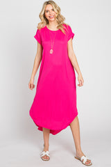 Fuchsia Ribbed Round Hi-Lo Hem Dress