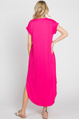 Fuchsia Ribbed Round Hi-Lo Hem Dress