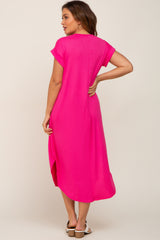 Fuchsia Ribbed Round Hi-Lo Hem Maternity Dress