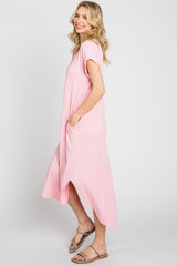 Light Pink Ribbed Round Hi-Lo Hem Dress