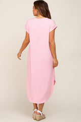 Light Pink Ribbed Round Hi-Lo Hem Maternity Dress