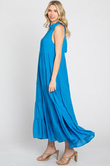 Blue Tiered High Neck Maxi Dress