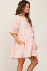 Light Pink Textured Stripe Babydoll Maternity Dress