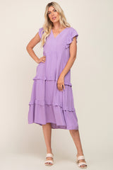 Lavender Ruffle Accent Tiered Midi Dress