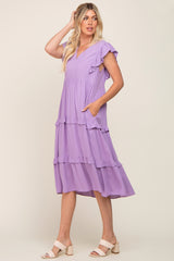 Lavender Ruffle Accent Tiered Midi Dress