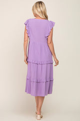 Lavender Ruffle Accent Tiered Midi Dress