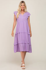 Lavender Ruffle Accent Tiered Midi Dress