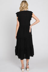 Black Ruffle Accent Tiered Midi Dress