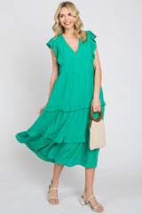 Green Ruffle Accent Tiered Maternity Midi Dress