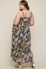 Black Floral Sleeveless Button Down Plus Maternity Maxi Dress