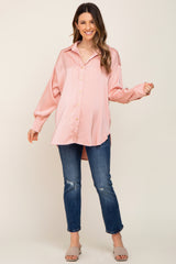 Light Pink Satin Button Up Maternity Blouse