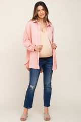 Light Pink Satin Button Up Maternity Blouse