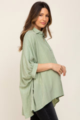 Mint Green Plaid Maternity Button Down Blouse