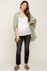 Mint Green Plaid Maternity Button Down Blouse