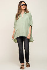 Mint Green Plaid Maternity Button Down Blouse