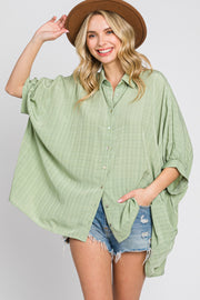 Mint Green Plaid Button Down Blouse