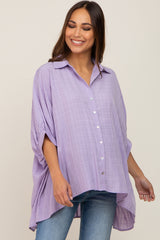 Lavender Plaid Maternity Button Down Blouse