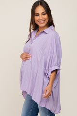 Lavender Plaid Maternity Button Down Blouse