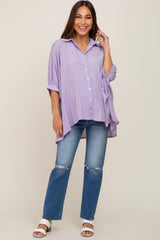 Lavender Plaid Maternity Button Down Blouse