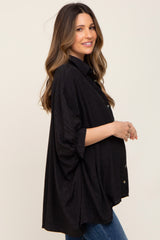 Black Plaid Maternity Button Down Blouse