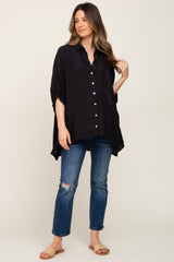 Black Plaid Maternity Button Down Blouse