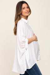 White Plaid Maternity Button Down Blouse