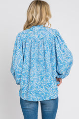 Aqua Floral Ruffle Neck Blouse