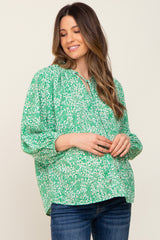 Green Floral Ruffle Neck Maternity Blouse