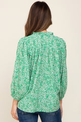 Green Floral Ruffle Neck Maternity Blouse