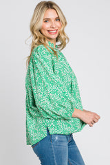 Green Floral Ruffle Neck Blouse