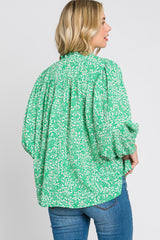 Green Floral Ruffle Neck Blouse