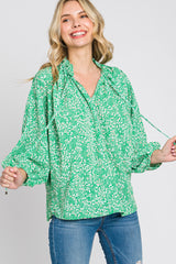 Green Floral Ruffle Neck Blouse