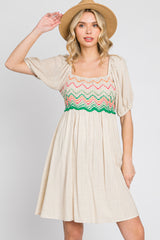 Beige Crochet Puff Sleeve Maternity Dress