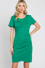 Green Short Sleeve Ruched Dress