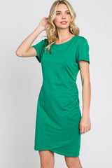 Green Short Sleeve Ruched Dress