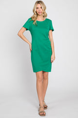 Green Short Sleeve Ruched Dress