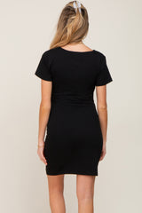 Black Short Sleeve Ruched Maternity Dress