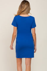 Royal Blue Short Sleeve Ruched Maternity Dress