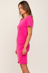 Fuchsia Short Sleeve Ruched Dress