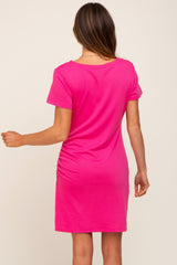 Fuchsia Short Sleeve Ruched Dress