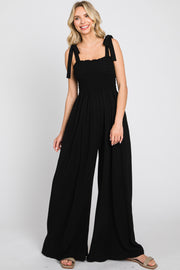 Black Sleeveless Smocked Wide Leg Jumpsuit